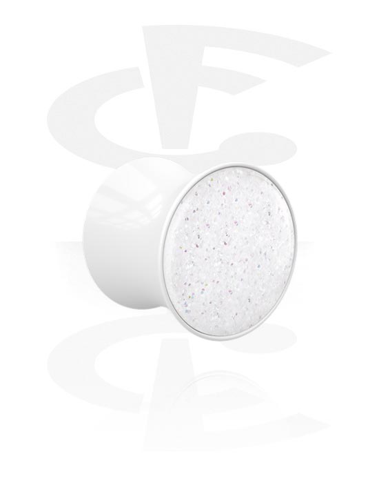 Tunnelit & plugit, Double flared plug (acrylic, white) kanssa glitter, Akryyli