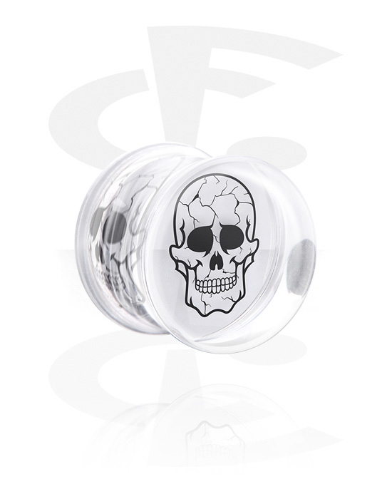 Tunnels & Plugs, Double flared plug (acrylic, clear) with skull design, Acrylic