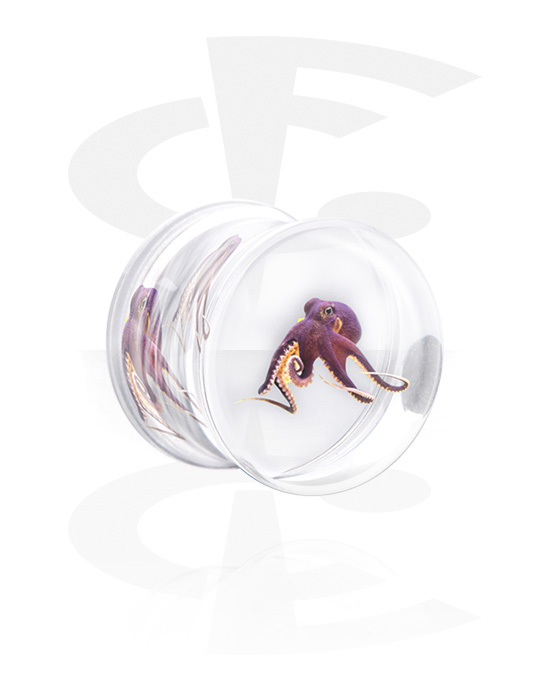 Tunnelit & plugit, Double flared plug (acrylic, clear) kanssa Octopus, Akryyli