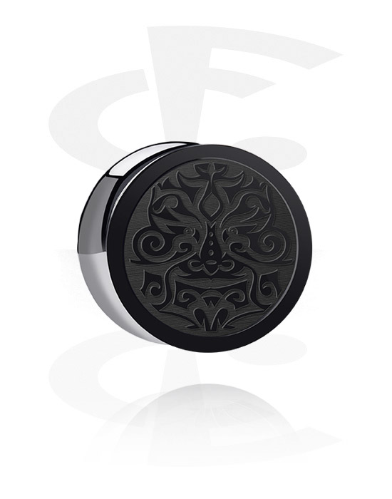 Tunnelit & plugit, Double flared plug (acrylic, black) kanssa Mask Design, Akryyli