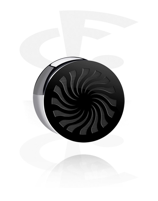 Tunnels & Plugs, Double flared plug (acrylic, black) avec Design gravé au laser, Acrylique