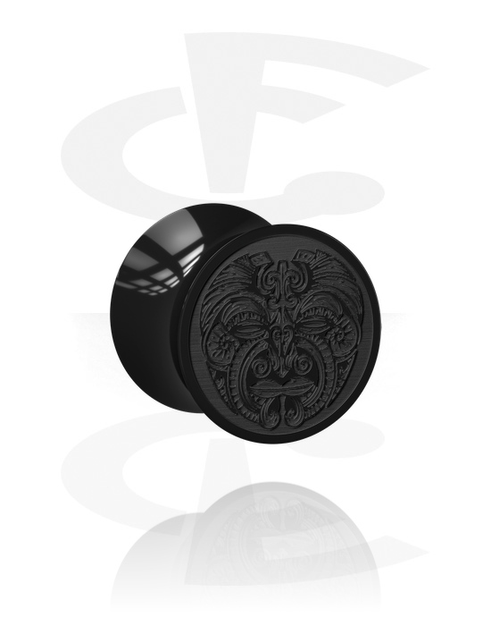 Tunnel & Plugs, Double Flared Plug (Acryl, schwarz) mit gelasertem Design, Acryl
