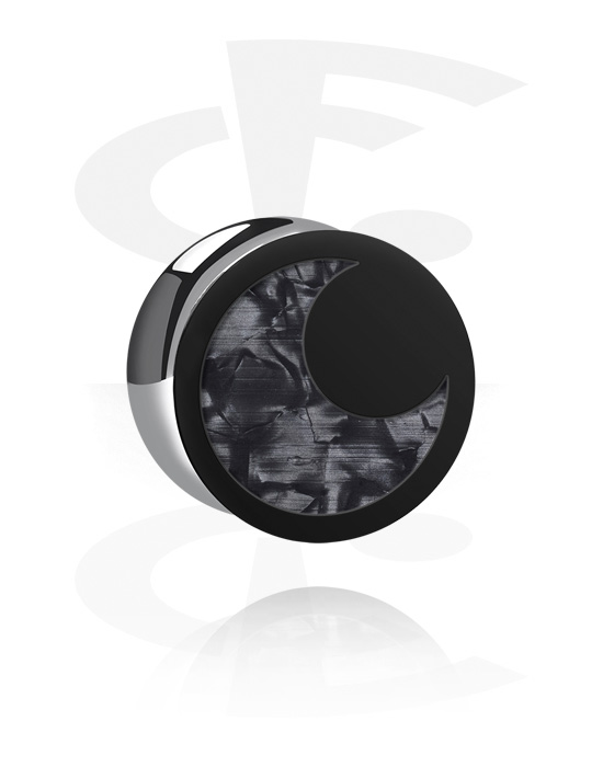 Tunnels & Plugs, Double flared plug (acrylic, black) avec Motif lune, Acrylique