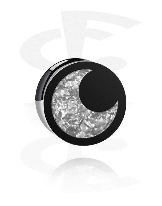 Tunnels og plugs, Double flared plug (acrylic, black) med Månemotiv, Akryl