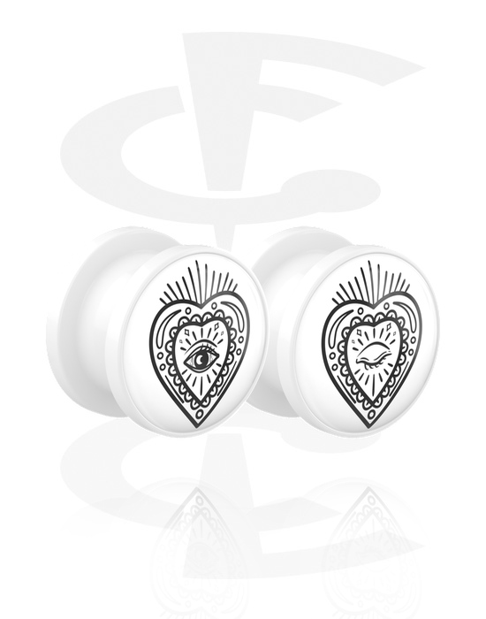 Tunnels & Plugs, 1 pair screw-on tunnels (acrylic, white) with motif "heart", Acrylic
