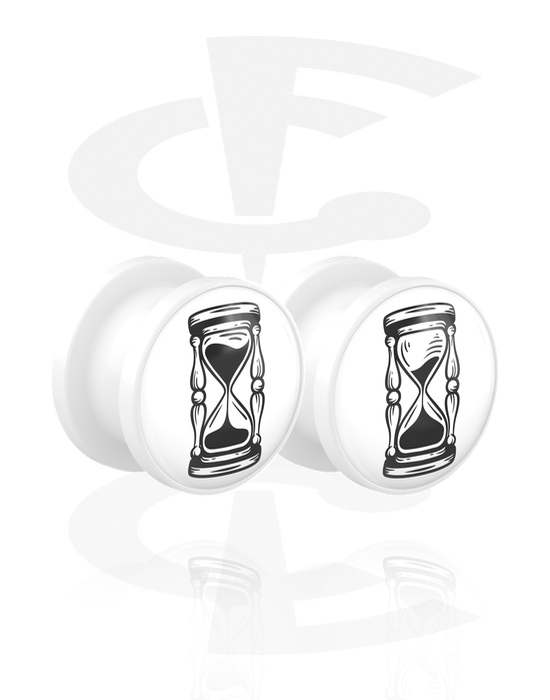 Tunnels & Plugs, 1 pair screw-on tunnels (acrylic, white) with hourglass design, Acrylic