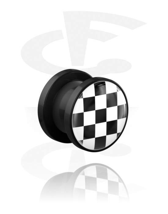 Alagutak és dugók, Screw-on tunnel (acrylic,black) val vel checkered pattern, Akril