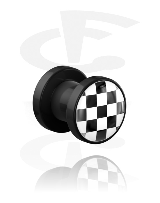 Tunele & plugi, Screw-on tunnel (acrylic,black) z checkered pattern, Akryl