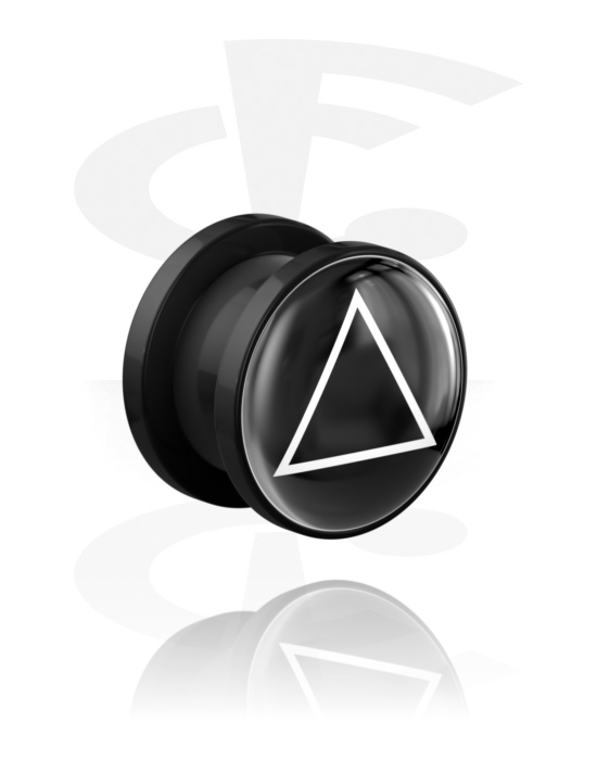 Tunnels & Plugs, Screw-on tunnel (acrylic,black) avec triangle motif, Acrylique