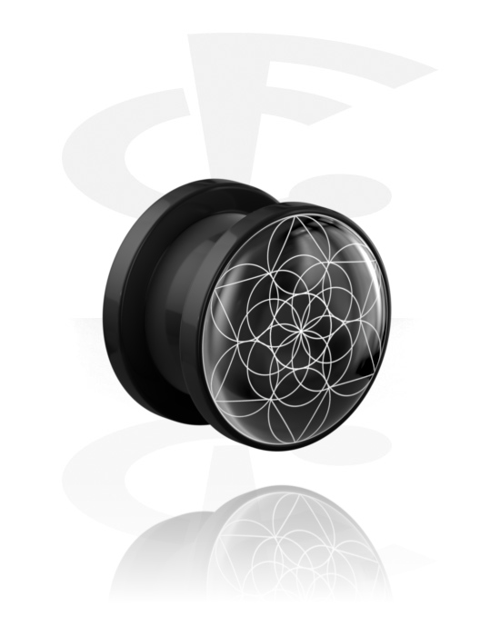 Tunneler & plugger, Screw-on tunnel (acrylic,black) med Mandala-Design, Acrylic