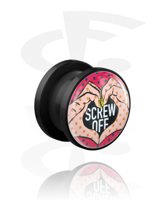 Tunely & plugy, Screw-on tunnel (acrylic,black) s "Screw off" lettering, Akryl
