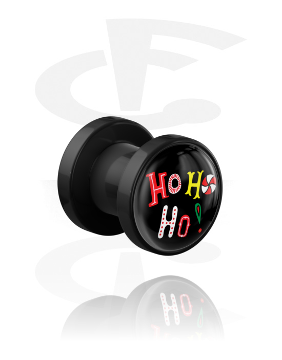 Tunnel & Plugs, Tunnel mit Gewinde (Acryl, schwarz) mit "Ho ho ho" Schriftzug, Acryl
