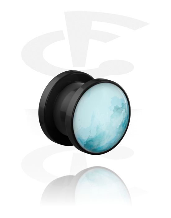 Tunneler & plugger, Screw-on tunnel (acrylic,black) med planet "Uranus", Acrylic