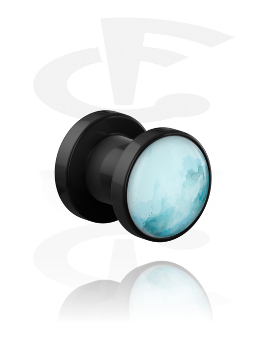 Tunele & plugi, Screw-on tunnel (acrylic,black) z planet "Uranus", Akryl