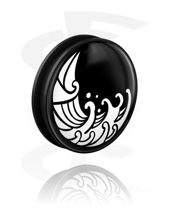 Tunnels & Plugs, Screw-on tunnel (acrylic, various colors) with Water waves design, Acrylic