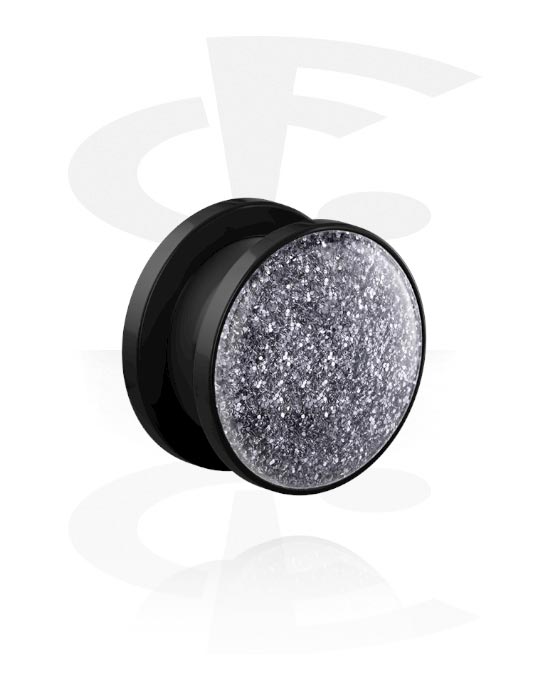 Tunnel & Plug, Screw-on tunnel (acrylic,black) con glitter, Acrilico