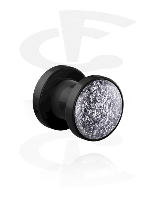 Tunnelit & plugit, Screw-on tunnel (acrylic,black) kanssa glitter, Akryyli