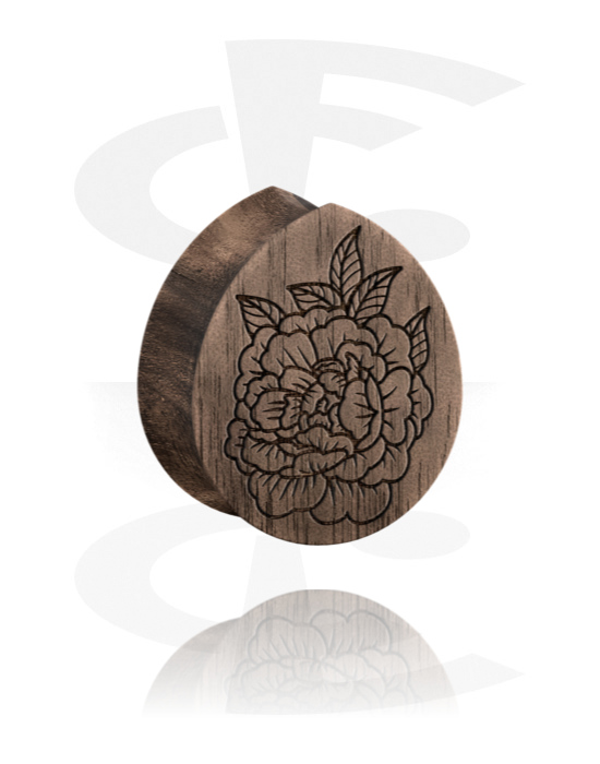 Tunele & plugi, Tear-shaped double flared plug (wood) z flower design, Drewno