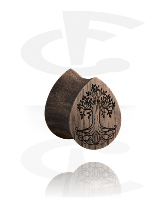 Tunele & plugi, Tear-shaped double flared plug (wood) z laser engraving "tree", Drewno