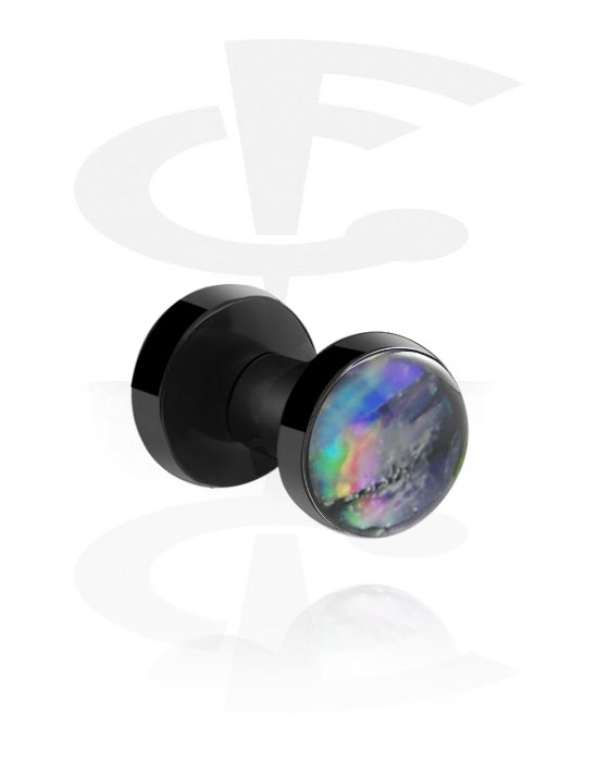 Tunneler & plugger, Screw-on tunnel (acrylic,black) med Mother of Pearl Inlay, Acrylic