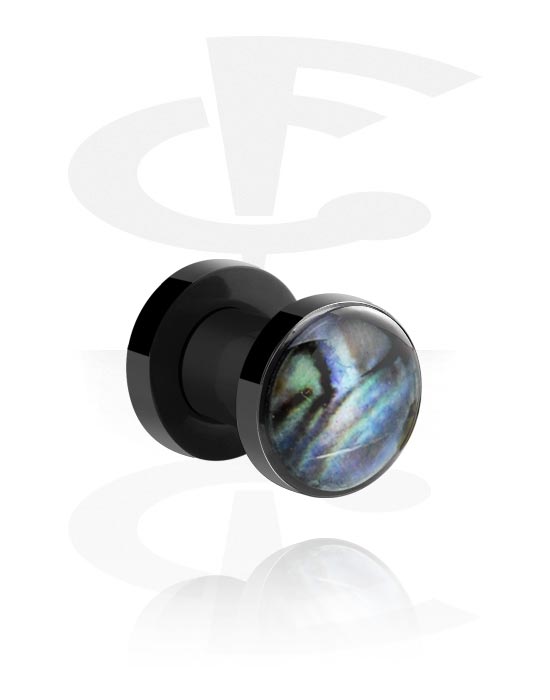 Tunnels & Plugs, Screw-on tunnel (acrylic, black) with imitation mother of pearl inlay, Acrylic