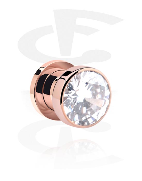 Tunneler & plugger, Screw-on tunnel (surgical steel, rose gold) med crystal stone, Rosegold Plated Surgical Steel 316L