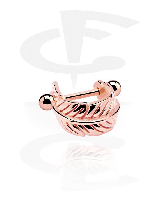 Helix / Tragus, Helix Piercing with feather design, Rose Gold Plated Surgical Steel 316L