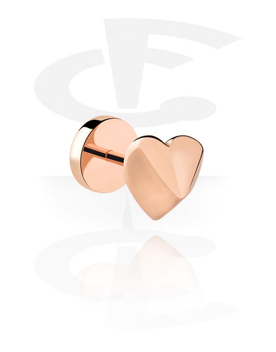 Fake Piercings, Fake Plug with heart design, Rose Gold Plated Surgical Steel 316L