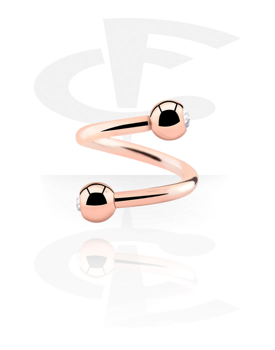 Spirals, Spiral with Jewelled Balls, Rose Gold Plated Surgical Steel 316L