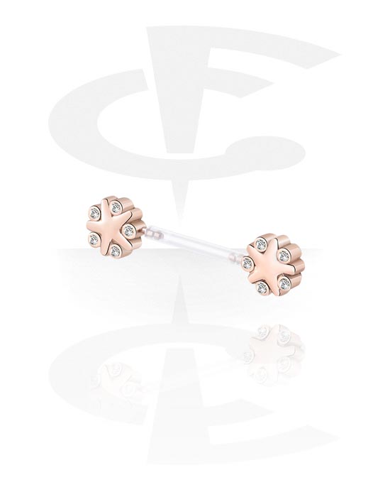 Nipple Piercings, Nipple Barbell with star design, Bioflex, Rose Gold Plated Surgical Steel 316L