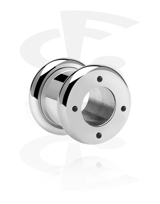 Tunneler & plugger, Screw-on tunnel (surgical steel, silver) med holes for attachments, Surgical Steel 316L