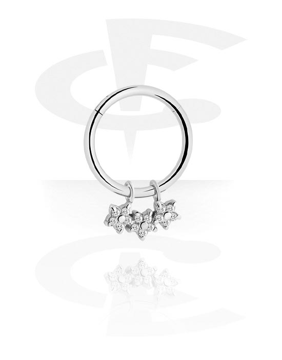 Piercing Rings, Piercing clicker (surgical steel, silver, shiny finish) with flower charm and crystal stones, Surgical Steel 316L