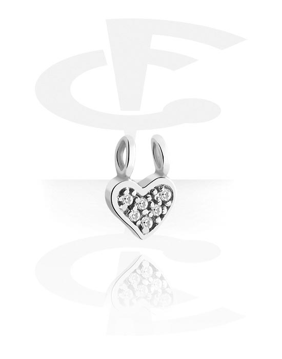 Balls, Pins & More, Sliding charm for piercing clickers (surgical steel, silver, shiny finish) with heart design and crystal stones, Surgical Steel 316L