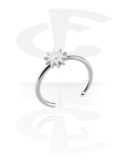 Näspiercingar, Open nose ring (surgical steel, silver, shiny finish) med attachment blomma och kristallsten, Kirurgiskt stål 316L
