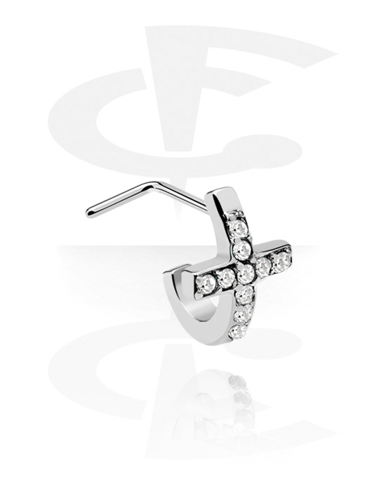 Nesestaver og -ringer, Curved Jewelled Nose Stud, Surgical Steel 316L