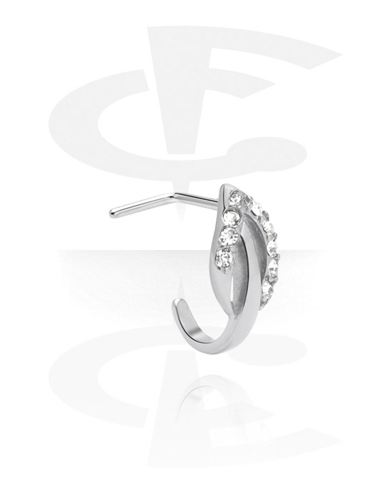 Nesestaver og -ringer, L-shaped nose stud (surgical steel, silver, shiny finish) med crystal stones, Surgical Steel 316L
