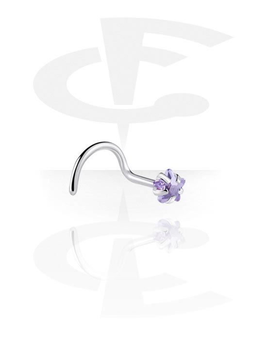 Neuspiercings & Septums, Curved nose stud (surgical steel, silver, shiny finish) met kristalsteentje, Chirurgisch staal 316L