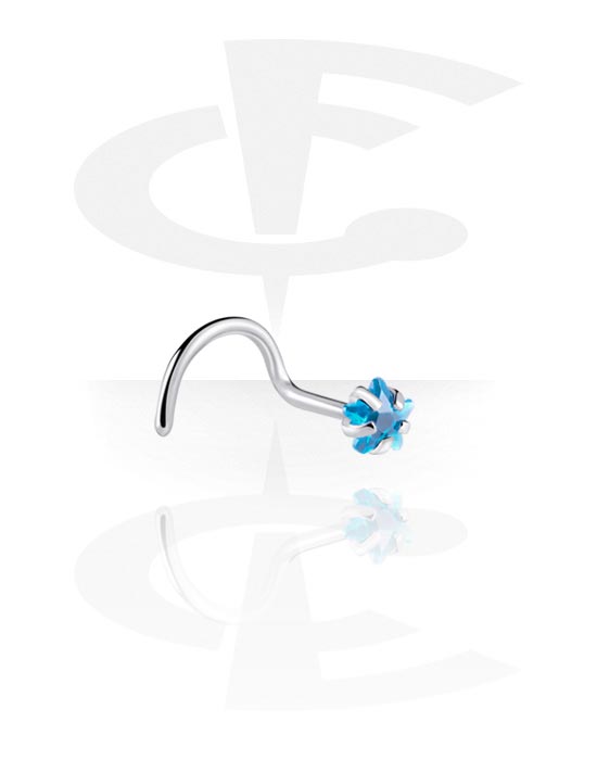 Nose Jewelry & Septums, Curved nose stud (surgical steel, silver, shiny finish) with crystal stone, Surgical Steel 316L