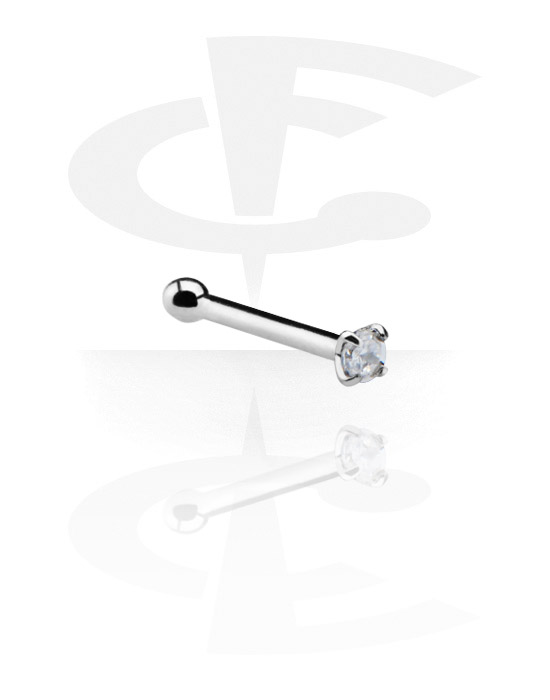Neuspiercings & Septums, Straight nose stud (surgical steel, silver, shiny finish) met kristalsteentje, Chirurgisch staal 316L