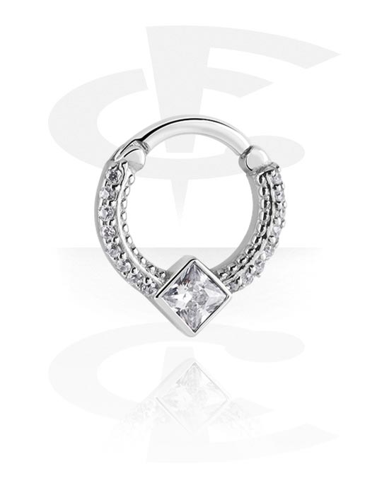 Piercing Rings, Piercing clicker (surgical steel, silver, shiny finish) with crystal stone, Surgical Steel 316L