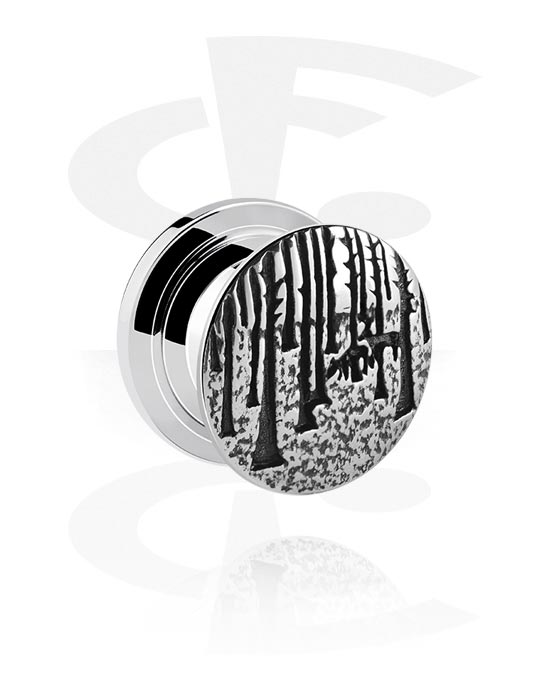 Tunnels & Plugs, Screw-on tunnel (surgical steel, silver, shiny finish) with tree design, Surgical Steel 316L