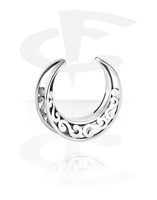 Tunnels & Plugs, Half tunnel (steel, silver, shiny finish) with ornament, Surgical Steel 316L