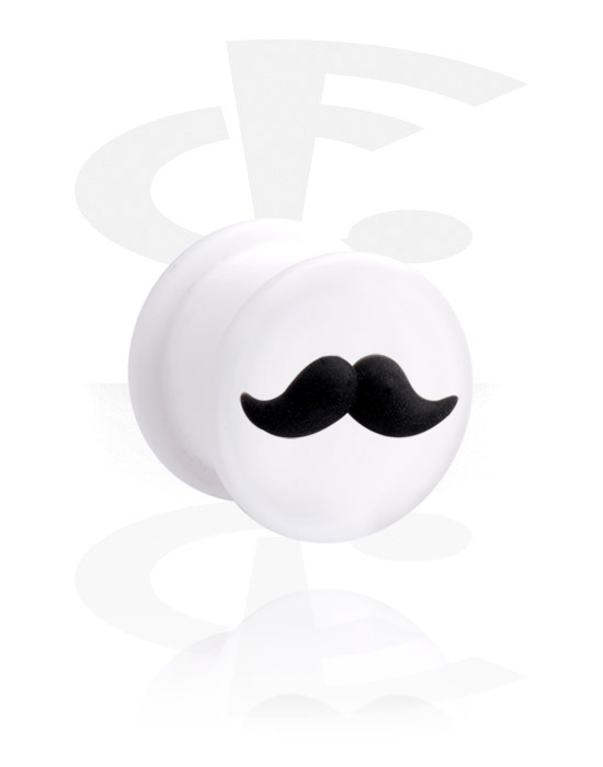 Túneles & plugs, Ribbed plug (silicone, white) con mustache, Silicona