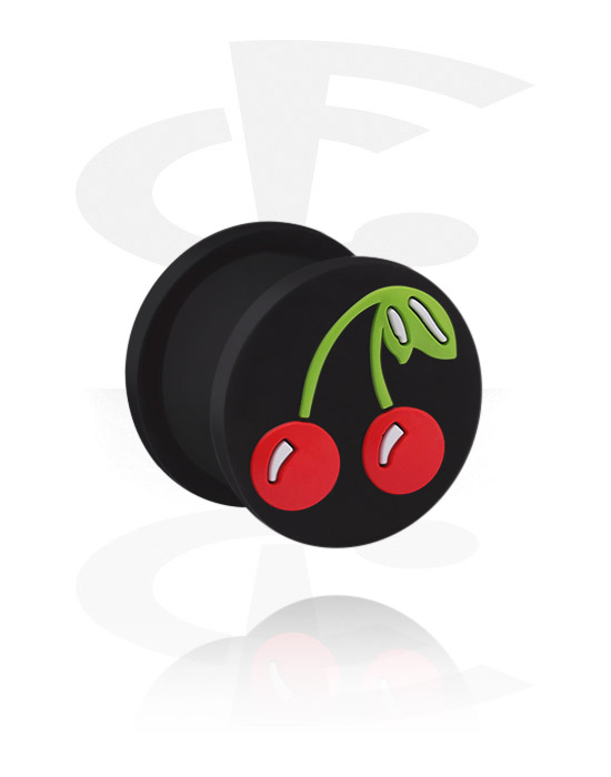 Tunele & plugi, Ribbed plug (silicone, black) z Cherry Design, Silikon
