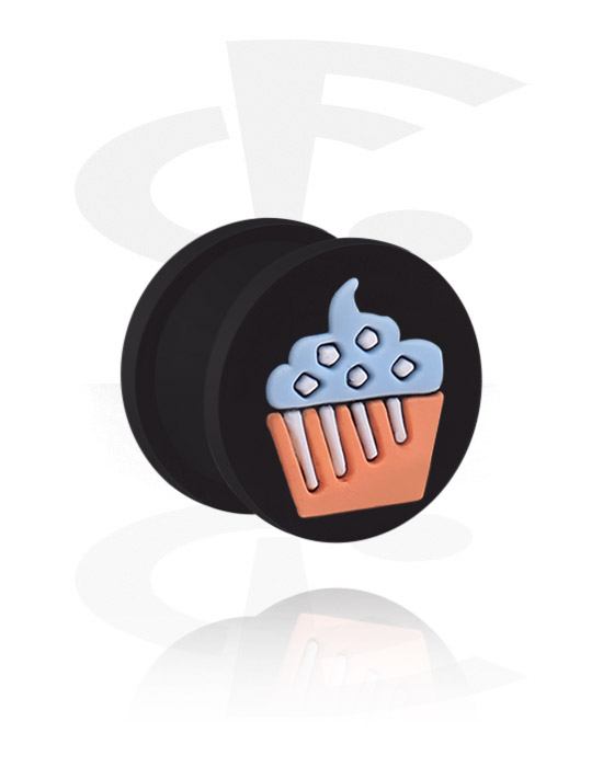 Tuneli & čepi, Ribbed plug (silicone, black) z Dizajn kolaček, Silikon