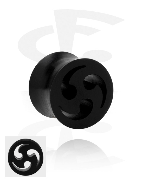 Tunele & plugi, Double flared plug (silicone, black) z tribal design, Silikon
