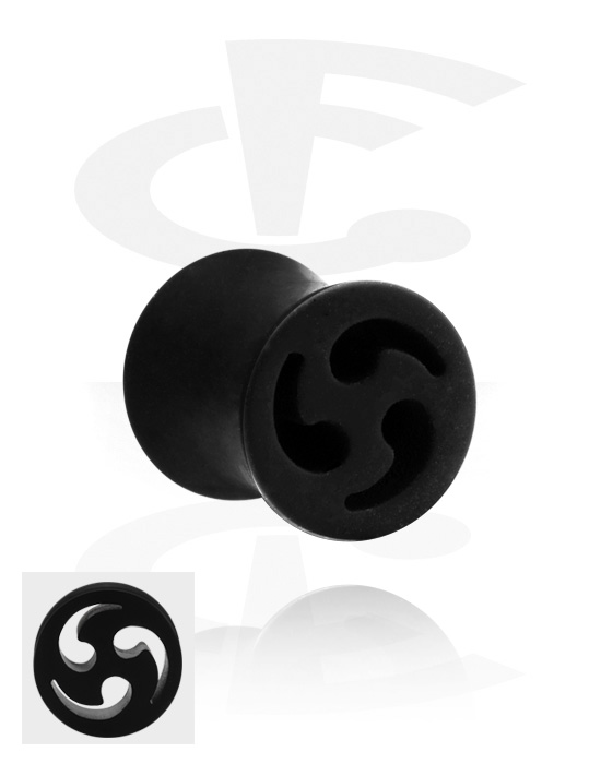Tunneler & plugger, Double flared plug (silicone, black) med tribal design, Silicone