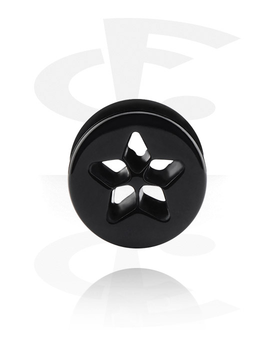Tunnel & Plugs, Double Flared Plug (Acryl, schwarz) mit Stern-Design, Acryl