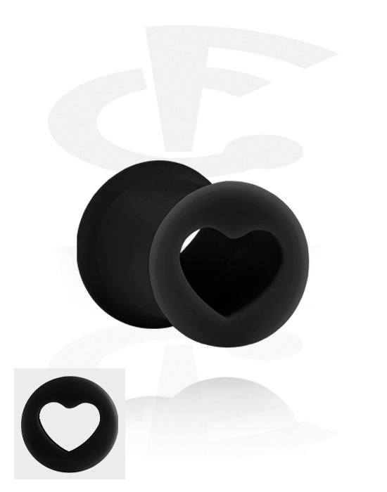 Tunneler & plugger, Ribbed plug (silicone, various colours) med Heart Design, Silicone