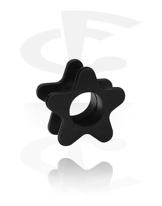 Tunnel & Plug, star-shaped double flared tunnel (silicone, black), Silicone